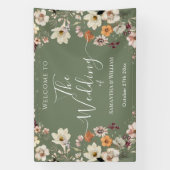 Chic Boho Wildblume Rustic Sage Green Wedding Banner (Vertikal)