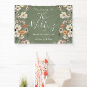 Chic Boho Wildblume Rustic Sage Green Wedding Banner (InSitu)