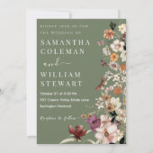 Chic Boho Wildblume Rustic Sage Green Wedding Einladung (Vorderseite)