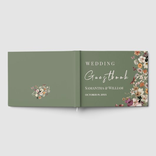 Chic Boho Wildblume Rustic Sage Green Wedding Gästebuch (Voll)
