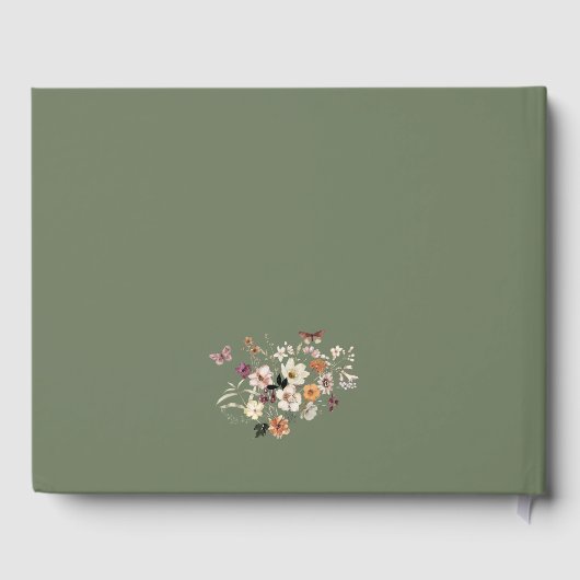 Chic Boho Wildblume Rustic Sage Green Wedding Gästebuch (Rückseite)