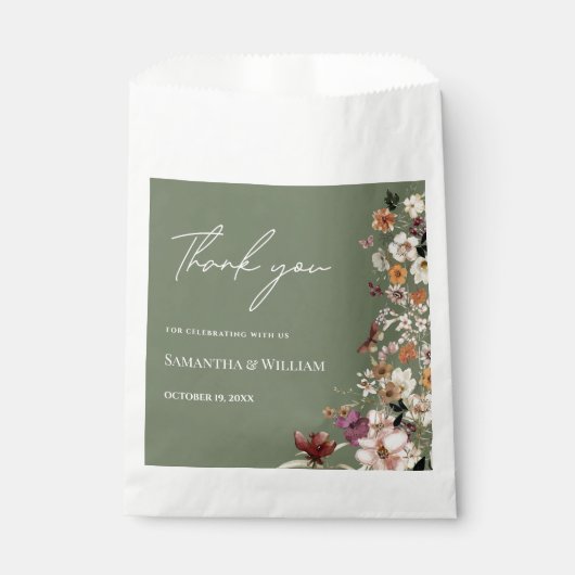 Chic Boho Wildblume Rustic Sage Green Wedding Geschenktütchen (Vorderseite)