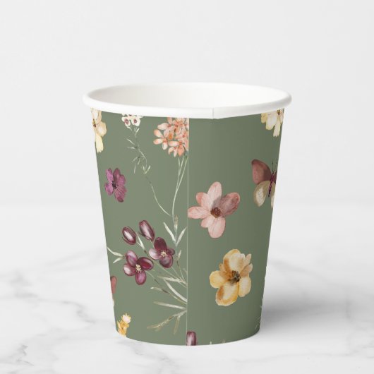 Chic Boho Wildblume Rustic Sage Green Wedding Pappbecher (Rechts)