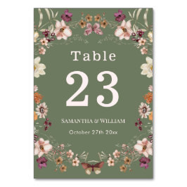Chic Boho Wildblume Rustic Sage Green Wedding Tischnummer