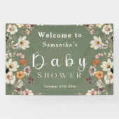 Chic Boho Wildblume Sage Green Baby Dusche Banner (Horizontal)