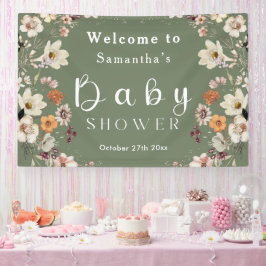 Chic Boho Wildblume Sage Green Baby Dusche Banner