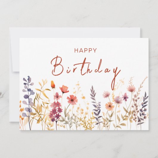 Chic Boho Wildblume Theme Happy Birthday Script Karte (Vorderseite)
