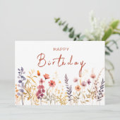 Chic Boho Wildblume Theme Happy Birthday Script Karte (Stehend Vorderseite)