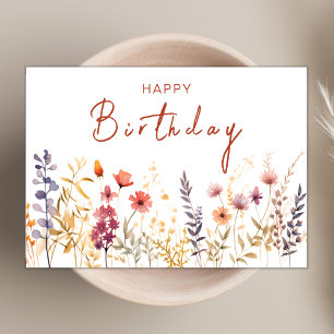 Chic Boho Wildblume Theme Happy Birthday Script Karte