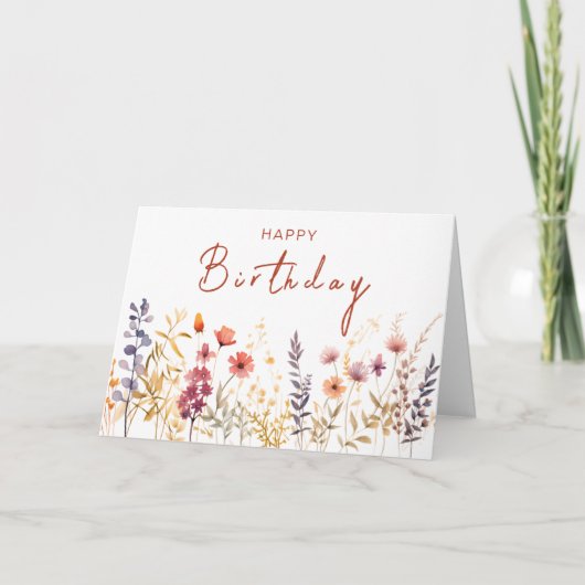 Chic Boho Wildblume Theme Happy Birthday Script Karte (Vorderseite)
