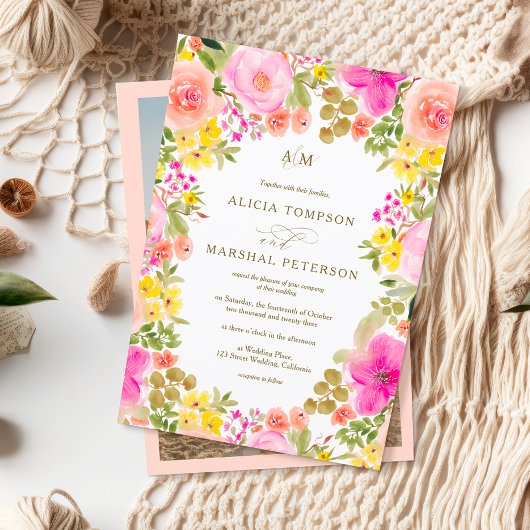 Chic Boho Wildblumen Garten Foto Hochzeit Einladung