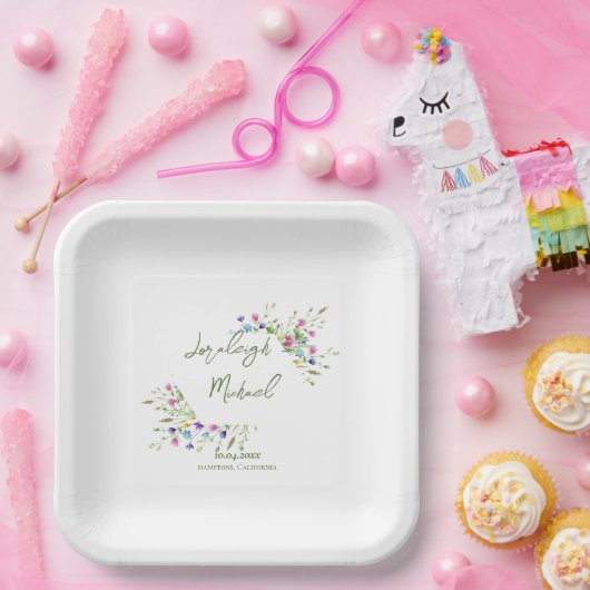 Chic Boho Wildblumen Wedding Pappteller (Party)