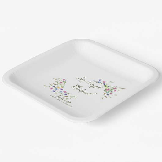 Chic Boho Wildblumen Wedding Pappteller (Gewinkelt)