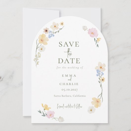  Chic Boho Wildflowers Wedding Save the Date Einladung (Vorderseite)