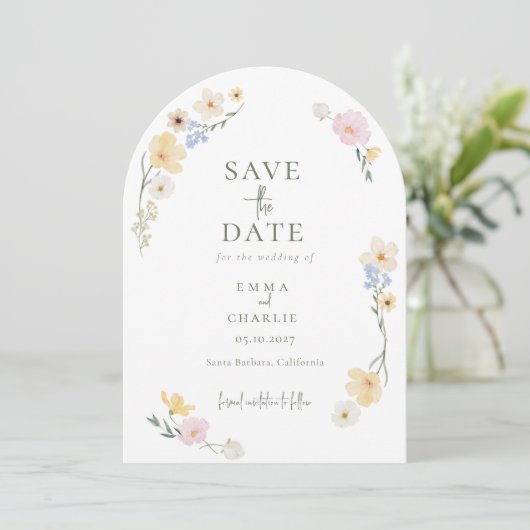 Chic Boho Wildflowers Wedding Save the Date Einladung (Stehend Vorderseite)