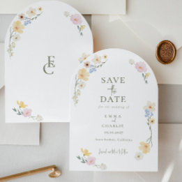 Chic Boho Wildflowers Wedding Save the Date Einladung