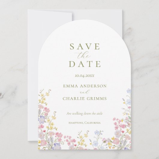 Chic Boho wildflowers Wedding Save the Date Einladung (Vorderseite)