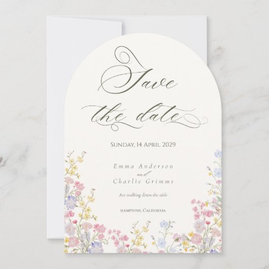 Chic Boho wildflowers Wedding Save the Date Einladung (Vorderseite)