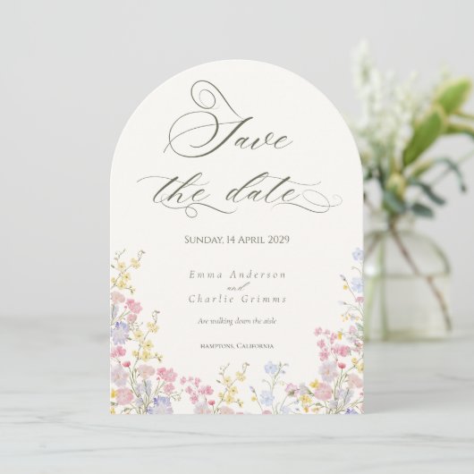 Chic Boho wildflowers Wedding Save the Date Einladung (Stehend Vorderseite)