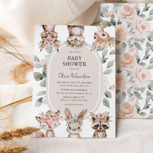 Chic Boho Woodland Animals Baby Dusche Einladung