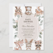 Chic Boho Woodland Animals Baby Dusche Einladung (Vorderseite)