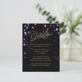 Chic Bokeh Lights Black & Gold Wedding Begleitkarte (Stehend Vorderseite)