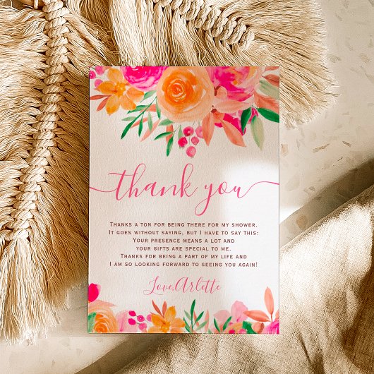 Chic Bold fall floral watercolor bridal shower Dankeskarte