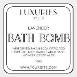 Chic Bold Modern Black and White Bath Bombe Label Quadratischer Aufkleber
