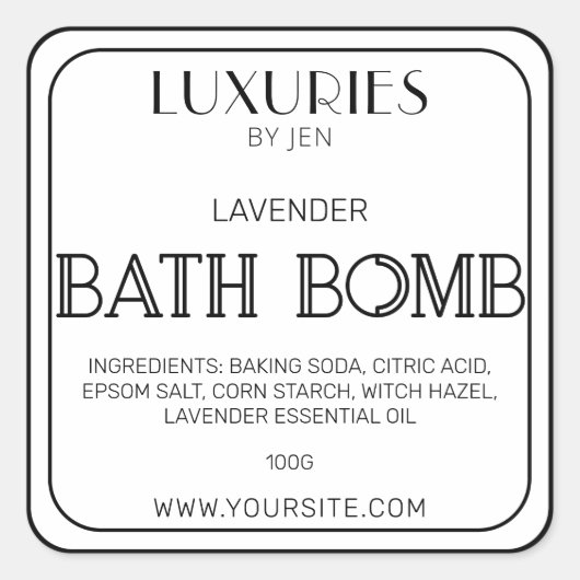 Chic Bold Modern Black and White Bath Bombe Label Quadratischer Aufkleber (Vorderseite)