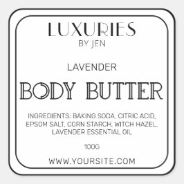 Chic Bold Modern Black and White Body Butter Label Quadratischer Aufkleber