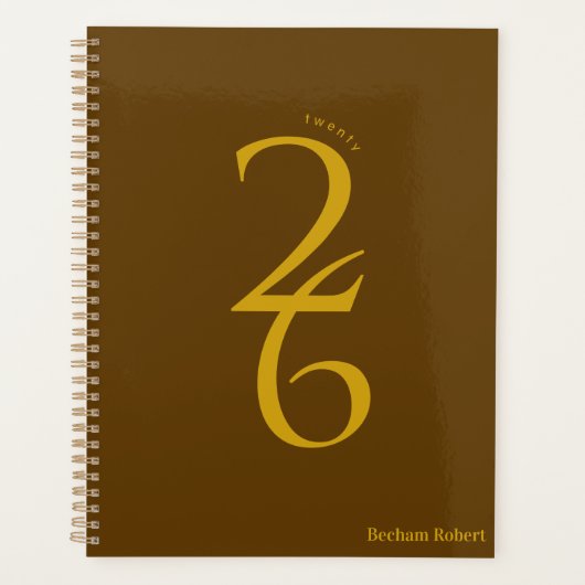 Chic Bold Number Brown Yearly Planner Planer (Vorderseite)