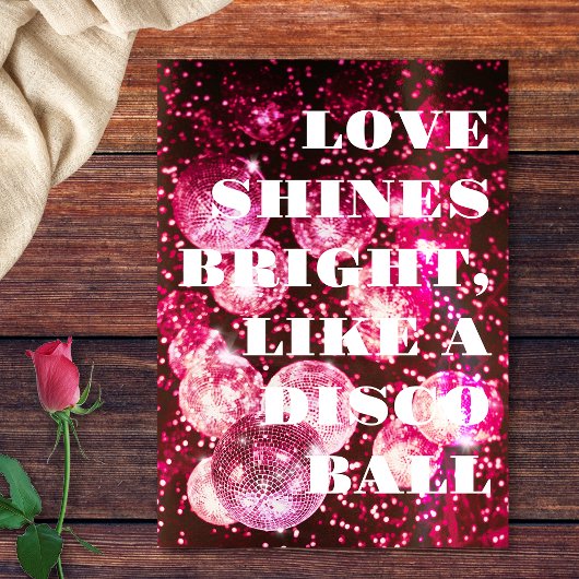 Chic Bold Pink Glitzer Retro Disco Balls Hochzeit Einladung