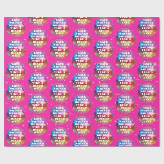 Chic Bold Pink Glitzer Retro Disco Balls Hochzeit Geschenkpapier (Flach)