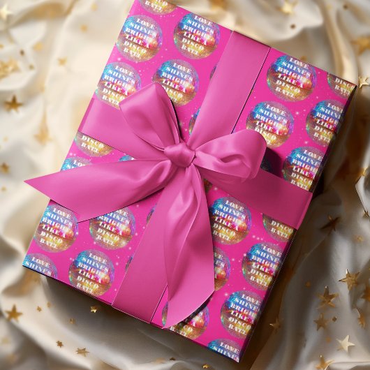 Chic Bold Pink Glitzer Retro Disco Balls Hochzeit Geschenkpapier