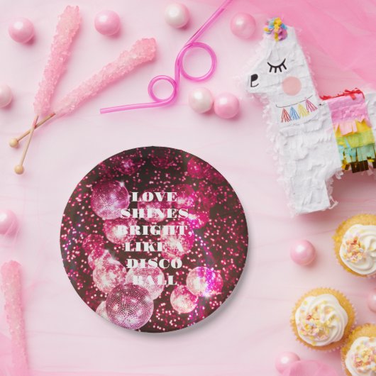 Chic Bold Pink Glitzer Retro Disco Balls Hochzeit Pappteller (Party)