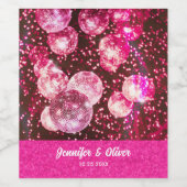 Chic Bold Pink Glitzer Retro Disco Balls Hochzeit Weinetikett (Einzelnes Label)