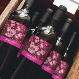 Chic Bold Pink Glitzer Retro Disco Balls Hochzeit Weinetikett