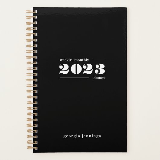 Chic Bold Schwarz-weiße Typografie Wochen Monat Planer (Vorderseite)