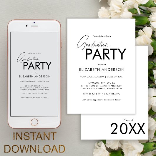 Chic Bold Typografy Graduation Party Einladung