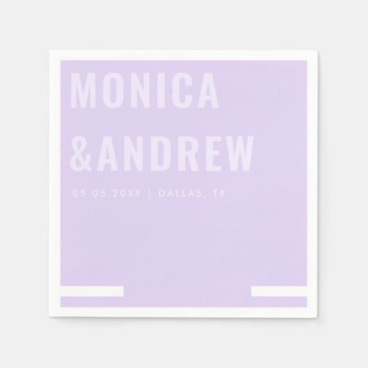 Chic Bold Typografy Modern Lilac Lavender Wedding Serviette (Vorderseite)