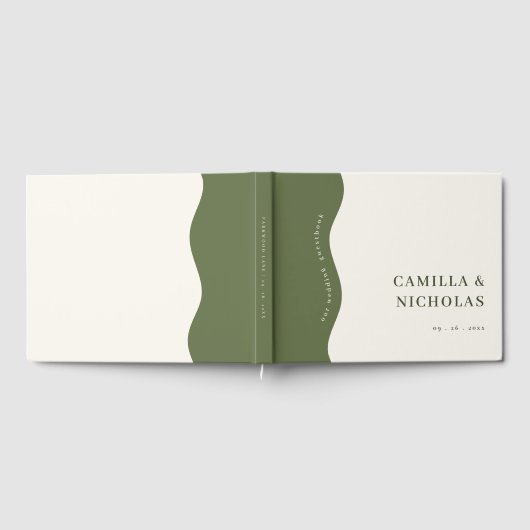 Chic Bold Wave Dark Olive Green Wedding Guest Book Gästebuch (Voll)