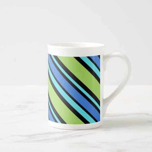 Chic Bone China Tasse, Blue Moons Diagonal Streife Porzellantasse (Rechts)
