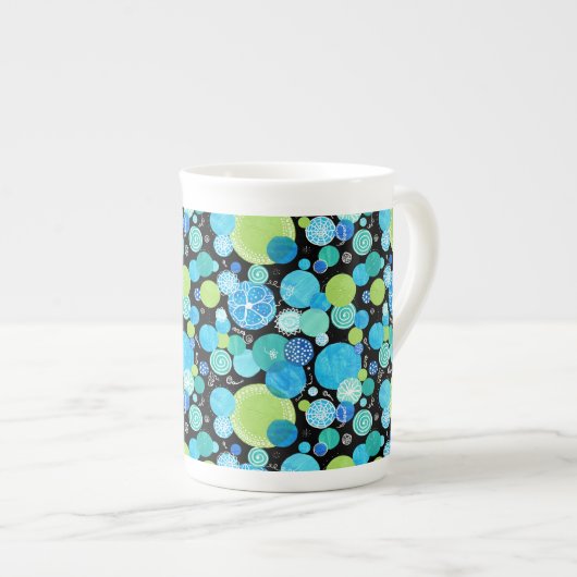 Chic Bone China Tasse, Quirky Blue Moons Muster Porzellantasse (Vorderseite Rechts)