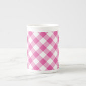 Chic Bone China Tasse: Rosa, Weißer Karo Gingham Porzellantasse (Vorderseite)