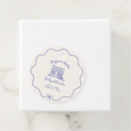 Chic Bonjour bebe baby shower Geschenkanhänger (Beispiel)