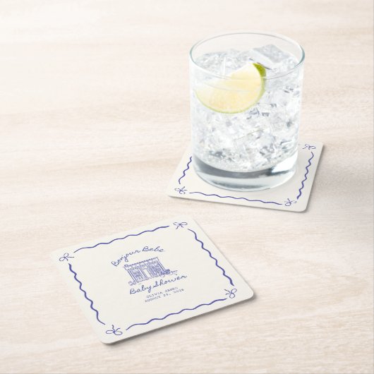 Chic Bonjour bebe baby shower Rechteckiger Pappuntersetzer (Vor Ort)