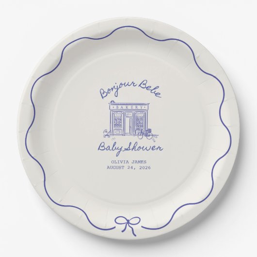 Chic Bonjour bebe Babyparty Pappteller (Vorderseite)