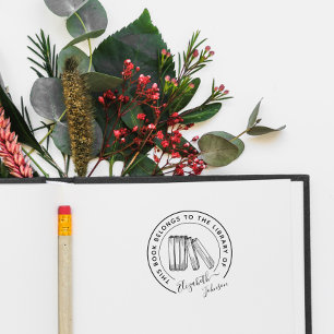 Chic Bookcase Elegante Round Custom Library Books Gummistempel