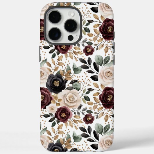 Chic Bordeaux Creme Blumen Case-Mate iPhone Hülle (Rückseite)