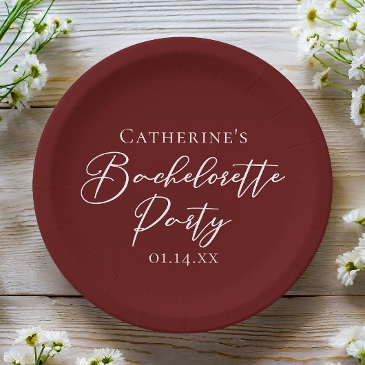 Chic-bordeaux-Junggesellinnenabschied Personalized Pappteller